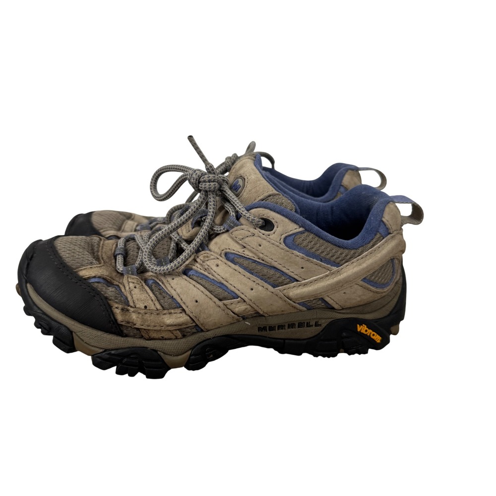 Merrell Moab 2 Hiking Shoes Womens 8 Aluminum Marlin Blue J06018 Vibram Sole
